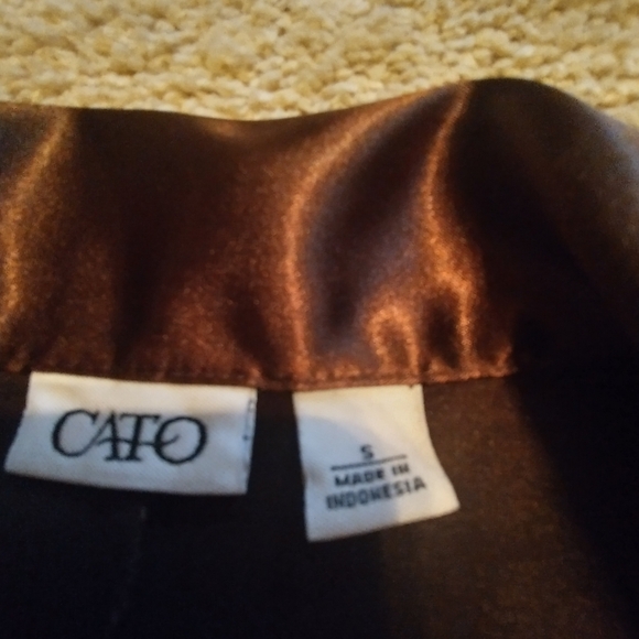 Cato Glossy Brown Satin Shirt - Picture 7 of 9